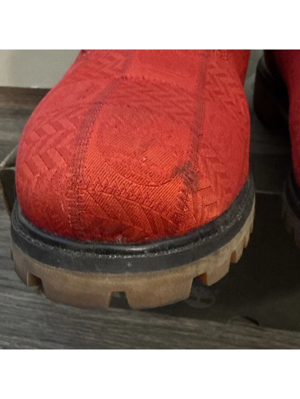 Timberland Red Embossed Patch Fabric Logo Waterproof Boots Size 12/ EU 46
